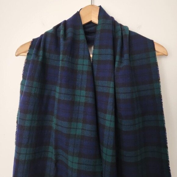 Vtg 90s Plaid Scarf Fringe Green Blue Men's Cozy Winter Preppy Check 12 x 60 - Picture 3 of 10